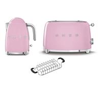 Smeg KLF03 Kettle + TSF01 Toaster + TSBW01 Bun Warmer Bundle - Pink