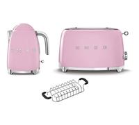 Smeg KLF03 Kettle + TSF01 Toaster + TSBW01 Bun Warmer Bundle - Pink
