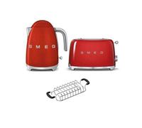 Smeg KLF03 Kettle + TSF01 Toaster + TSBW01 Bun Warmer Bundle - Red