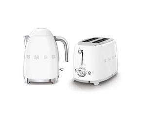 Smeg KLF03WHUK 1.7Ltr - 3kw Kettle and TSF01WHUK 2 Slice Toaster Set in White, Comes with a Oria Blue Water Filter Jug