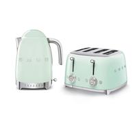 Smeg KLF04PGUK Jug Kettle with Acoustic Alarm, 3KW, 1.7L & Smeg TSF03PGUK 4 Slice Toaster, Extra Wide Slots, Pastel Green