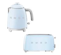 Smeg KLF05 Retro 50's Style Mini Kettle 0.8L & TSF01 2 Slice Toaster Set - Pastel Blue