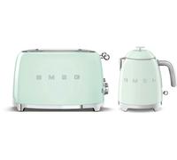 Smeg KLF05 Retro 50's Style Mini Kettle 0.8L & TSF01 2 Slice Toaster Set - Pastel Green
