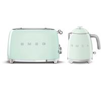 Smeg KLF05 Retro 50's Style Small Mini Kettle 0.8L & TSF03 Retro 4-Slice Toaster Set - Pastel Green