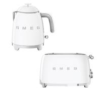 Smeg KLF05 Retro 50's Style Small Mini Kettle 0.8L & TSF03 Retro 4-Slice Toaster Set - White