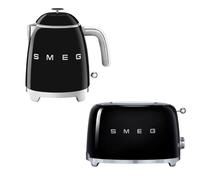 Smeg Klf05, Tsf01 Retro 50's Style Mini Kettle & 2 Slice Toaster Set In Black Black
