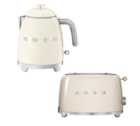 Smeg KLF05 Retro 50's Style Mini Kettle 0.8L & TSF01 2 Slice Toaster Set - Cream