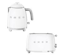 Smeg Klf05 & Tsf01 Retro Mini Kettle & 2 Slice Toaster Set In White White