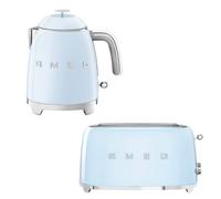 (Pastel Blue) Smeg KLF05 Retro 50's Style Small Mini Kettle 0.8L & TSF03 Retro 4-Slice Toaster Set