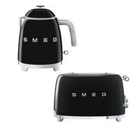 Smeg Klf05 & Tsf03 Retro 50's Style Mini Kettle & 4-Slice Toaster Set In Black Black