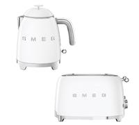 Smeg KLF05 Retro 50's Style Mini Kettle 0.8L & TSF03 Retro 4-Slice Toaster Set - White