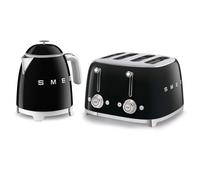 Smeg Mini-Kettle & 4-Slice Toaster, 50’s Style Retro, Stainless Steel Black