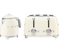 Smeg Mini Kettle & 4 Slice Toaster, 50’s Style Retro, Stainless Steel in Cream
