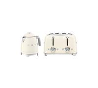 Smeg 50’s Style Retro Range Breakfast Set, 0.8L 1400W Mini Kettle and Multi-Functional Control 4-Slice 2000W Toaster, Cream, KLF05CRUK/ TSF03CRUK