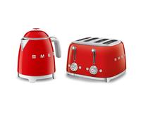 Smeg Mini-Kettle & 4-Slice Toaster Set, 50’s Style Retro, Stainless Steel Red