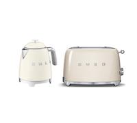 Smeg 50's Style Retro Range Breakfast Set, 0.8L 1400W Mini Kettle and Multi-Functional Control 2-Slice 950W Toaster, Cream, KLF05CRUK/ TSF01CRUK