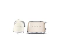 Smeg 50's Style Retro Range Breakfast Set, 0.8L 1400W Mini Kettle and Multi-Functional Control 2-Slice 950W Toaster, Cream, KLF05CRUK/ TSF01CRUK