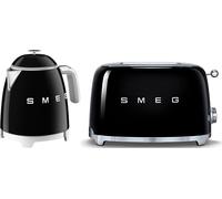 Smeg 50’s Style Retro Range Breakfast Set, 0.8L 1400W Mini Kettle and Multi-Functional Control 2-Slice 950W Toaster, Black, KLF05BLUK/ TSF01BLUK