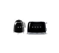 Smeg 50’s Style Retro Range Breakfast Set, 0.8L 1400W Mini Kettle and Multi-Functional Control 2-Slice 950W Toaster, Black, KLF05BLUK/ TSF01BLUK