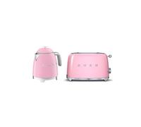 Smeg 50's Style Retro Range Breakfast Set, 0.8L 1400W Mini Kettle and Multi-Functional Control 2-Slice 950W Toaster, Pastel Pink