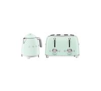 Smeg 50’s Style Retro Range Breakfast Set, 0.8L 1400W Mini Kettle and Multi-Functional Control 4-Slice 2000W Toaster, Pastel Green, KLF05PGUK/ TSF03PGUK