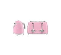 Smeg 50’s Style Retro Range Breakfast Set, 0.8L 1400W Mini Kettle and Multi-Functional Control 4-Slice 2000W Toaster, Pastel Pink, KLF05PKUK/ TSF03PKUK