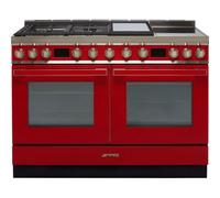 Smeg Portofino CPF120IGMPR Dual Fuel Range Cooker with Mixed Fuel Hob and Pyrolytic Cleaning - Red - A+/A Rated, Red