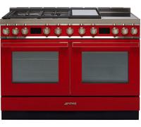 Smeg Portofino CPF120IGMPR Dual Fuel Range Cooker with Mixed Fuel Hob and Pyrolytic Cleaning - Red - A+/A Rated, Red