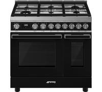 Smeg Portofino CPF92GMBL 90cm Dual Fuel Range Cooker - Black - A/A Rated, Black