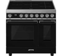 Smeg Portofino CPF92IMBL 90cm wide Electric Range Cooker with Induction Hob - Black - A/A Rated, Black