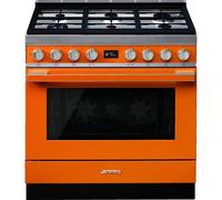 Smeg Portofino CPF9GPOR 90cm Dual Fuel Range Cooker with Gas Hob and Pyrolytic Cleaning - Orange - A+ Rated