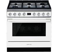 Smeg Portofino CPF9GPWH 90cm Dual Fuel Range Cooker with Gas Hob and Pyrolytic Cleaning - White - A+ Rated, White
