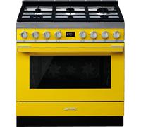 Smeg Portofino CPF9GPYW 90cm Dual Fuel Range Cooker with Gas Hob and Pyrolytic Cleaning - Yellow - A+ Rated, Yellow