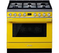 Smeg Portofino CPF9GPYW 90cm wide Dual Fuel Range Cooker with Gas Hob and Pyrolytic Cleaning - Yellow - A+ Rated