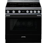 Smeg Portofino CPF9iPBL 90cm Electric Range Cooker with Induction Hob and Pyrolytic Cleaning - Black - A+ Rated, Black