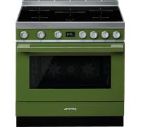 Smeg Portofino CPF9iPOG 90cm wide Electric Range Cooker with Induction Hob and Pyrolytic Cleaning - Olive Green - A+ Rated, Green