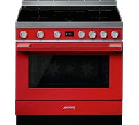Smeg Portofino CPF9iPR 90cm wide Electric Range Cooker with Induction Hob and Pyrolytic Cleaning - Red - A+ Rated, Red