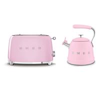 Smeg Retro Bundle | WKF01 Whistling Stovetop Kettle & TSF01 2-Slice Toaster Set - Pink