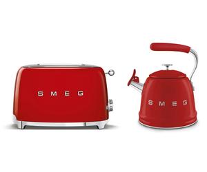 Smeg Retro Bundle | WKF01 Whistling Stovetop Kettle & TSF01 2-Slice Toaster Set - Red