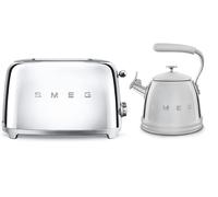 Smeg Retro Bundle | WKF01 Whistling Stovetop Kettle & TSF01 2-Slice Toaster Set - Stainless Steel