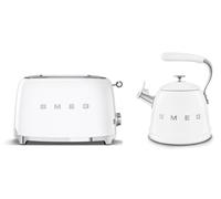 Smeg Retro Bundle | WKF01 Whistling Stovetop Kettle & TSF01 2-Slice Toaster Set - White