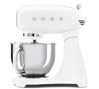 Smeg SMF03WHUK Full Colour Stand Mixer, Retro 50's Style with 4.8L Stainless Steel Bowl, Safety Lock, 10 Variable Speeds, 800W, White
