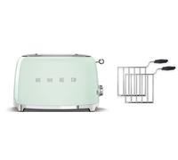 Smeg TSF01 2 Slice Toaster + TSSR01 2-Sandwich Racks Bundle - Pastel Green