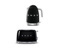 Smeg Tsf01 & Klf04 2-Slice Toaster & 1.7L Variable Temperature Kettle In Black Black
