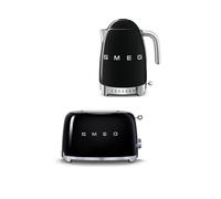 Smeg Tsf01 & Klf04 2-Slice Toaster & 1.7L Variable Temperature Kettle In Black Black