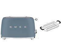 Smeg TSF01 Matte 2 Slice Toaster + TSBW01 Bun Warmer Bundle - Storm Blue