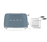 Smeg TSF01 Matte 2 Slice Toaster + TSSR01 2-Sandwich Racks Bundle - Storm Blue