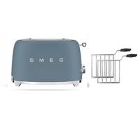 Smeg TSF01 Matte 2 Slice Toaster + TSSR01 2-Sandwich Racks Bundle - Storm Blue