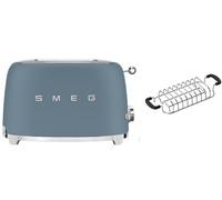 Smeg TSF01 Matte 2 Slice Toaster with Bun Warmer Set in Blue