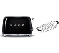(Black) Smeg TSF01 2 Slice Toaster + TSBW01 Bun Warmer Bundle